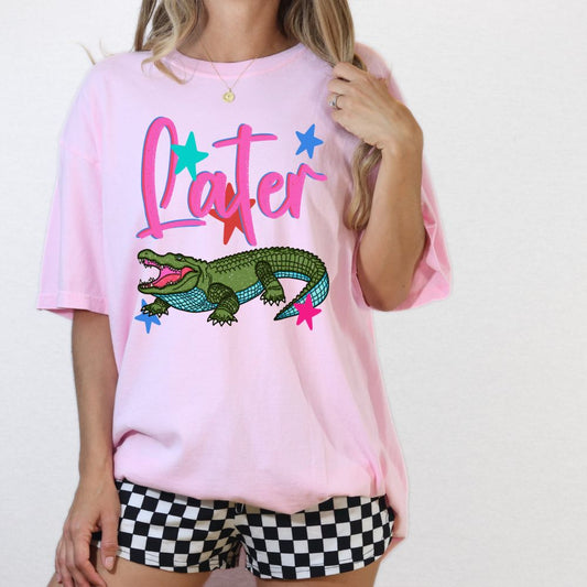 Later Alligator Tee – Cute Retro Alligator Graphic Shirt (Front & Back)