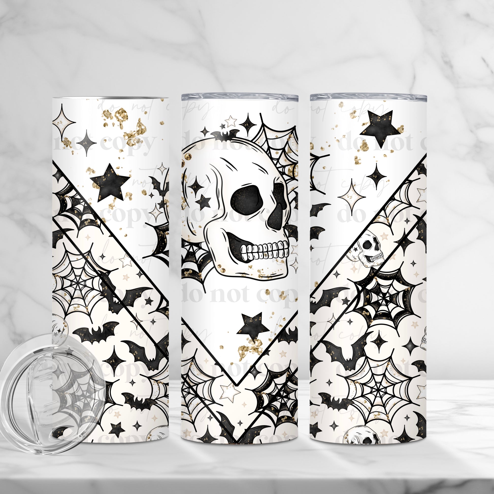 Spooky Skull & Spiderweb 20 oz Skinny Tumbler - Sublimated Stainless Steel