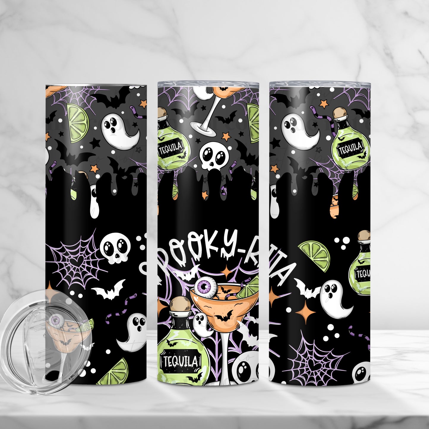 Spooky-Rita Halloween Margarita 20oz Skinny Tumbler - Ghost & Skull Cocktail Party Cup