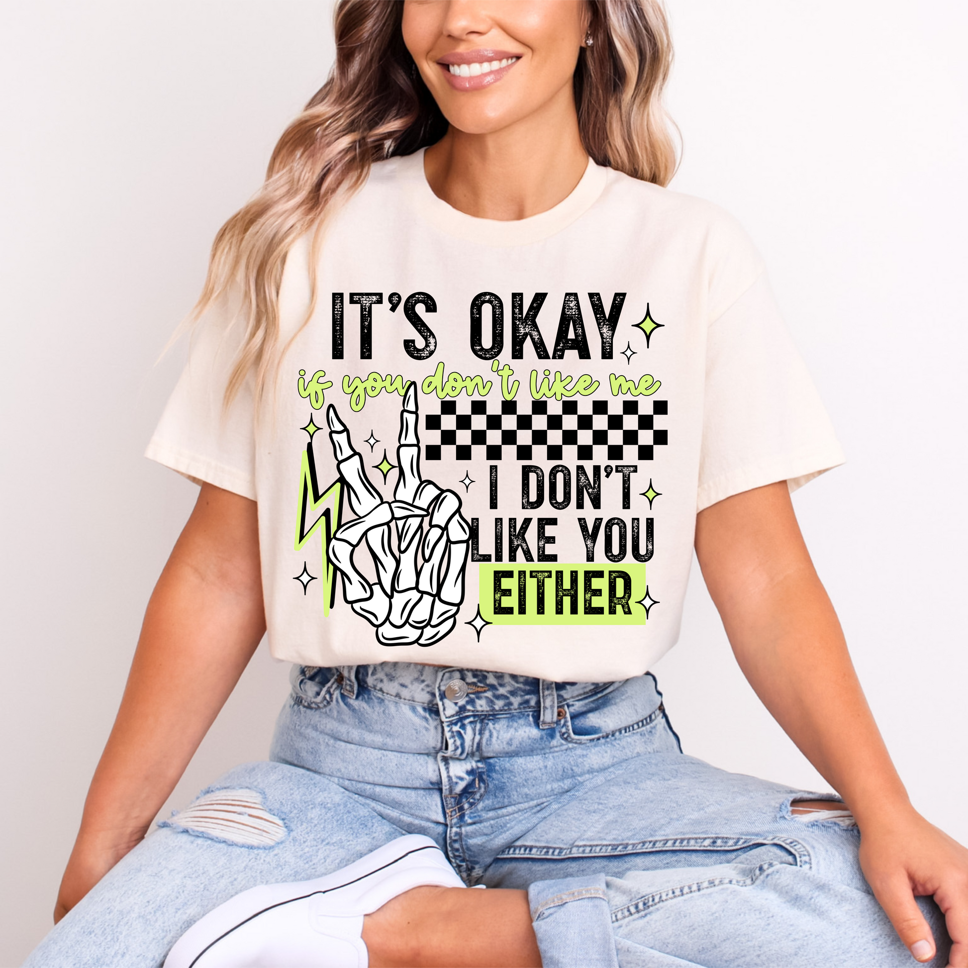 "It's Okay If You Don't Like Me" T-Shirt | Edgy Skeleton Hand Peace Sign Tee | Gildan DTF Print