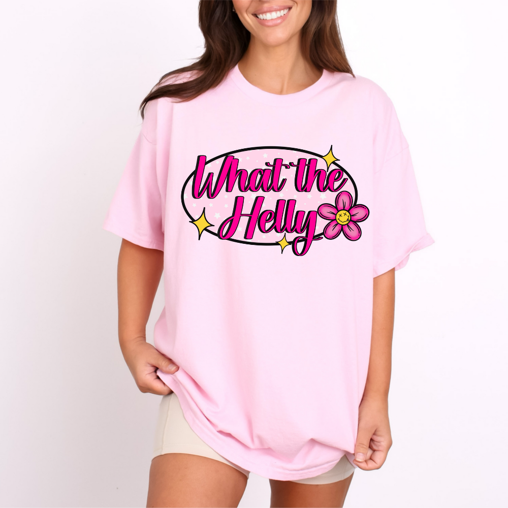 What the Helly T-Shirt | Sarcastic Pink Flower Tee | Funny Retro Y2K Vibe Shirt | Women's Casual Top | DTF Gildan"