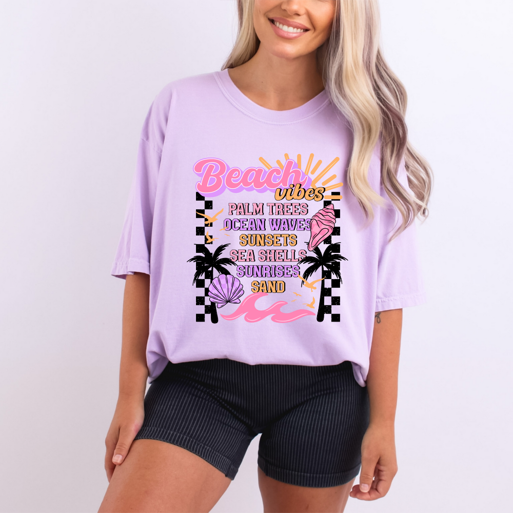 Beach Vibes" Retro Tropical Paradise Tee | Palm Trees & Ocean Waves Shirt image 0