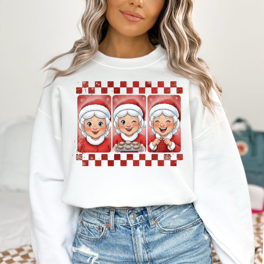 Three Mrs. Claus Christmas Sweatshirt | Checkered Baking Holiday Crewneck