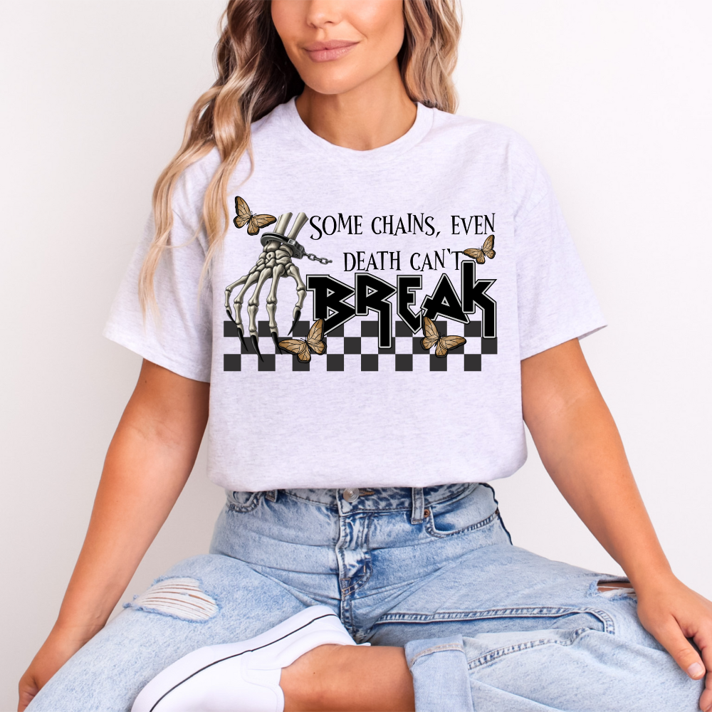 Unbreakable Bonds Skeleton Hand T-Shirt - "Even Death Can't Break" Quote Tee image 0