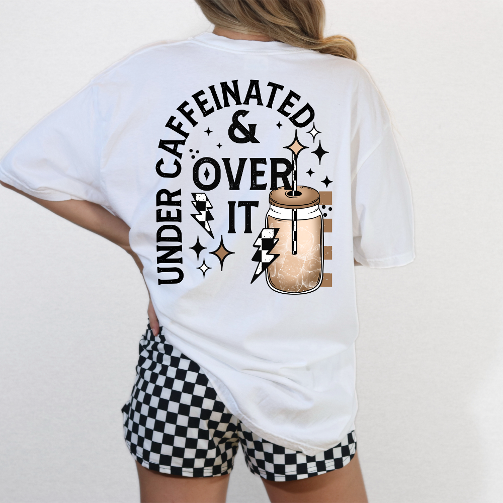 Under Caffeinated & Over It" Coffee Lover Tee | Retro Iced Coffee Graphic image 0