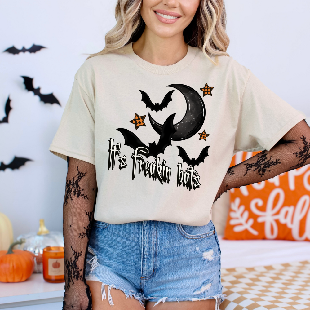 It's Freakin' Bats" Halloween Moon & Stars Tee | Spooky Season Graphic Shirt image 0