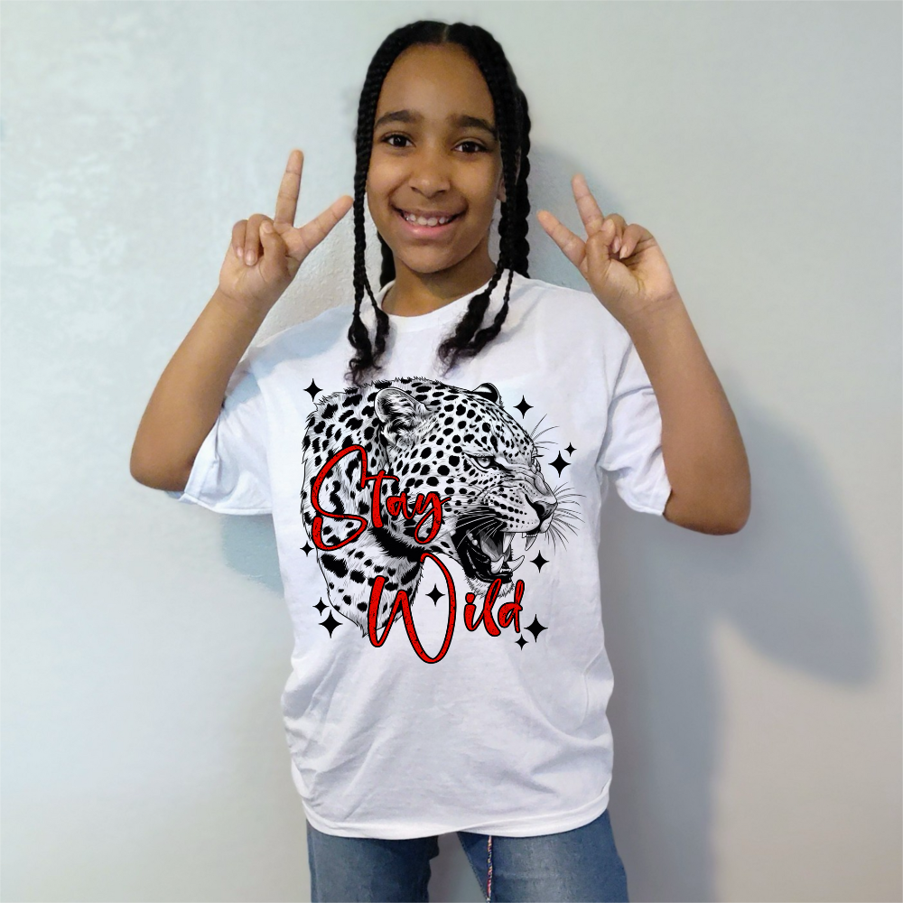 Stay Wild Leopard T-Shirt for Kids & Teens - Bold Graphic Tee