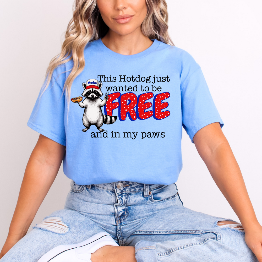 This hot dog just wanted to be free Patriotic Racoon Graphic Tee image 0