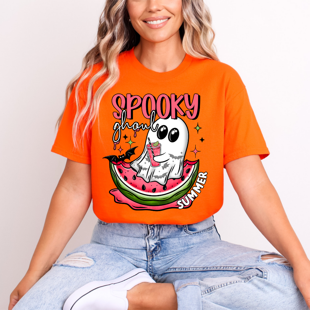 Spooky Ghoul Summer" Halloween Vibes Tee | Chill Ghost & Watermelon Graphic image 0