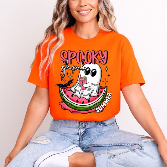 Spooky Ghoul Summer" Halloween Vibes Tee | Chill Ghost & Watermelon Graphic image 0