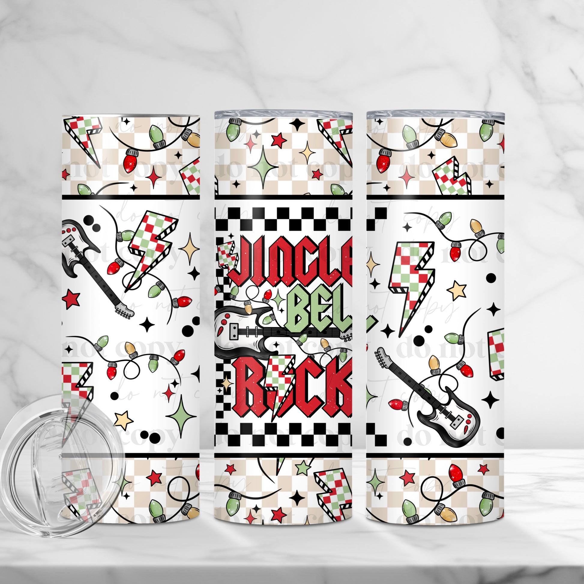 "Jingle Bell Rock" 20oz Sublimated Stainless Steel Christmas Tumbler with Guitar & Lights