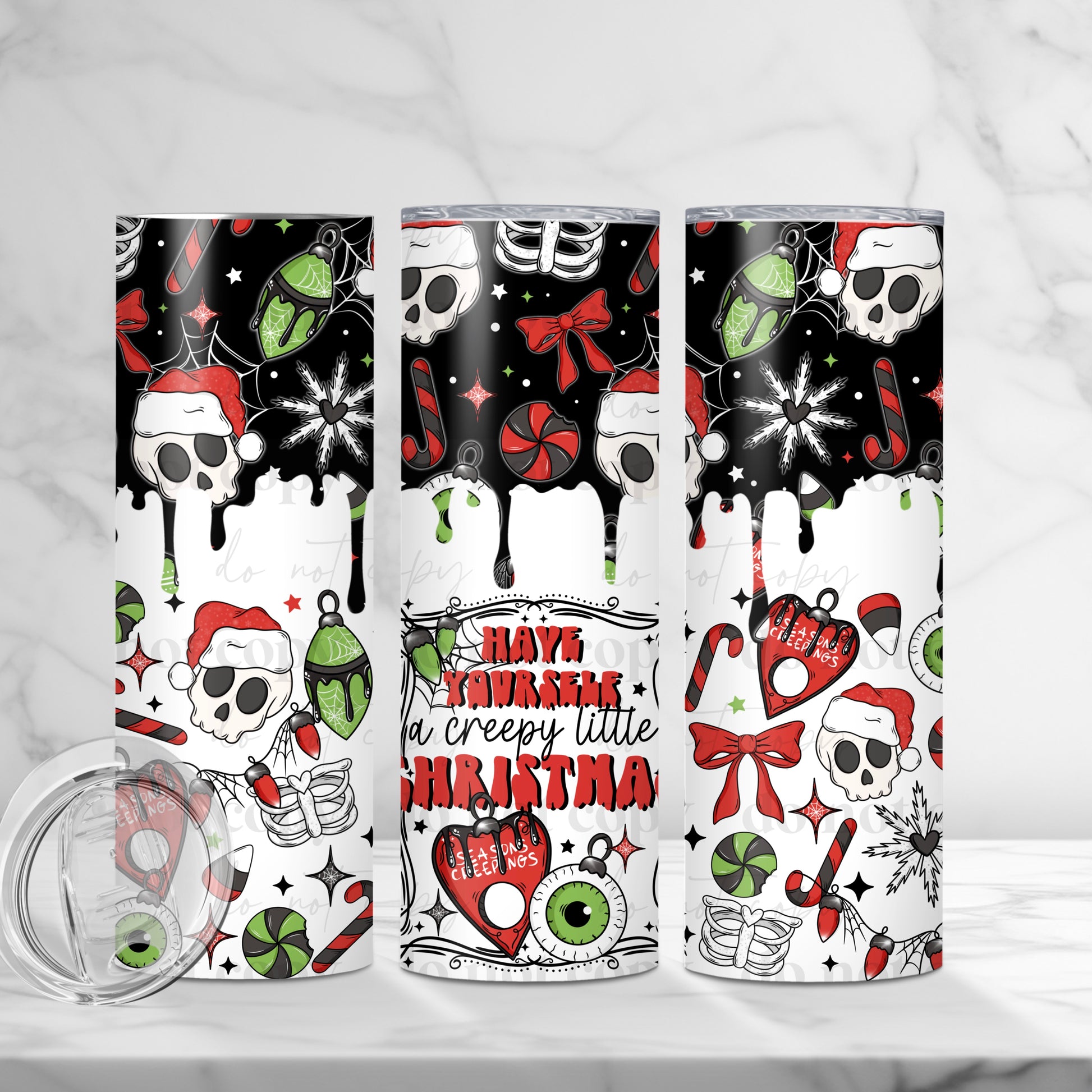 "Have Yourself A Creepy Little Christmas" 20oz Skinny Tumbler - Goth Holiday Skull & Bones Drinkware