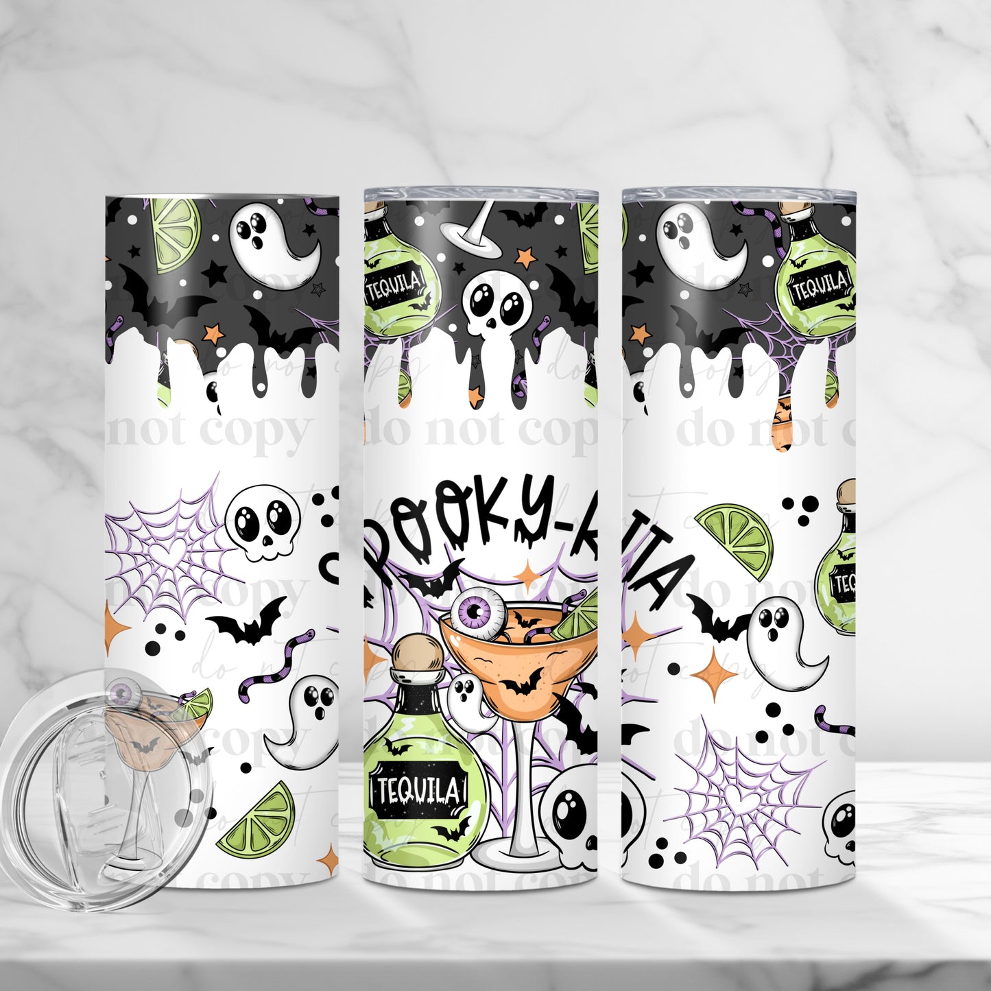 Spooky-Rita Halloween Margarita 20oz Skinny Tumbler - Ghost & Skull Cocktail Party Cup