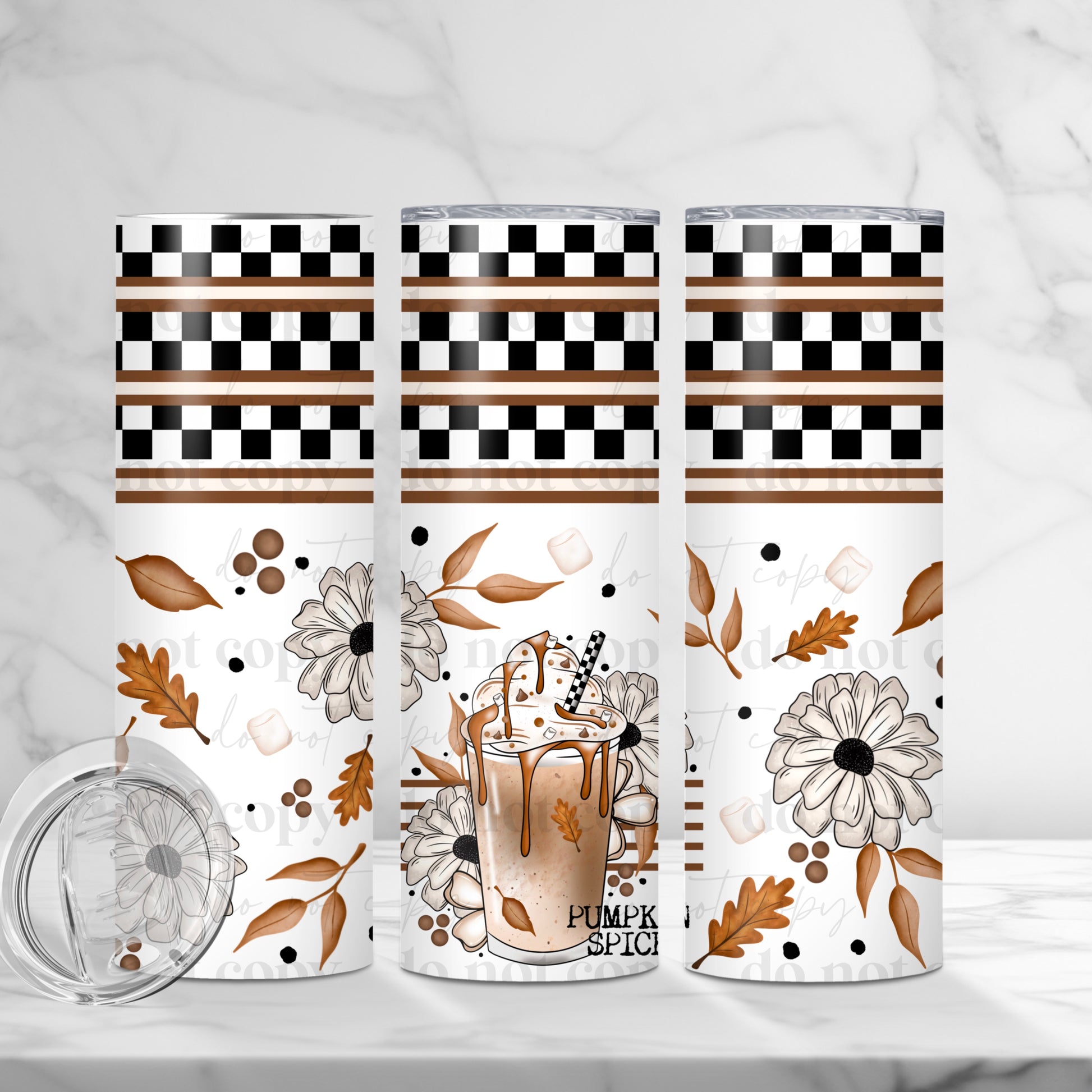 Pumpkin Spice Everything 20oz Skinny Tumbler - Checkered Fall Latte & Floral Coffee Mug
