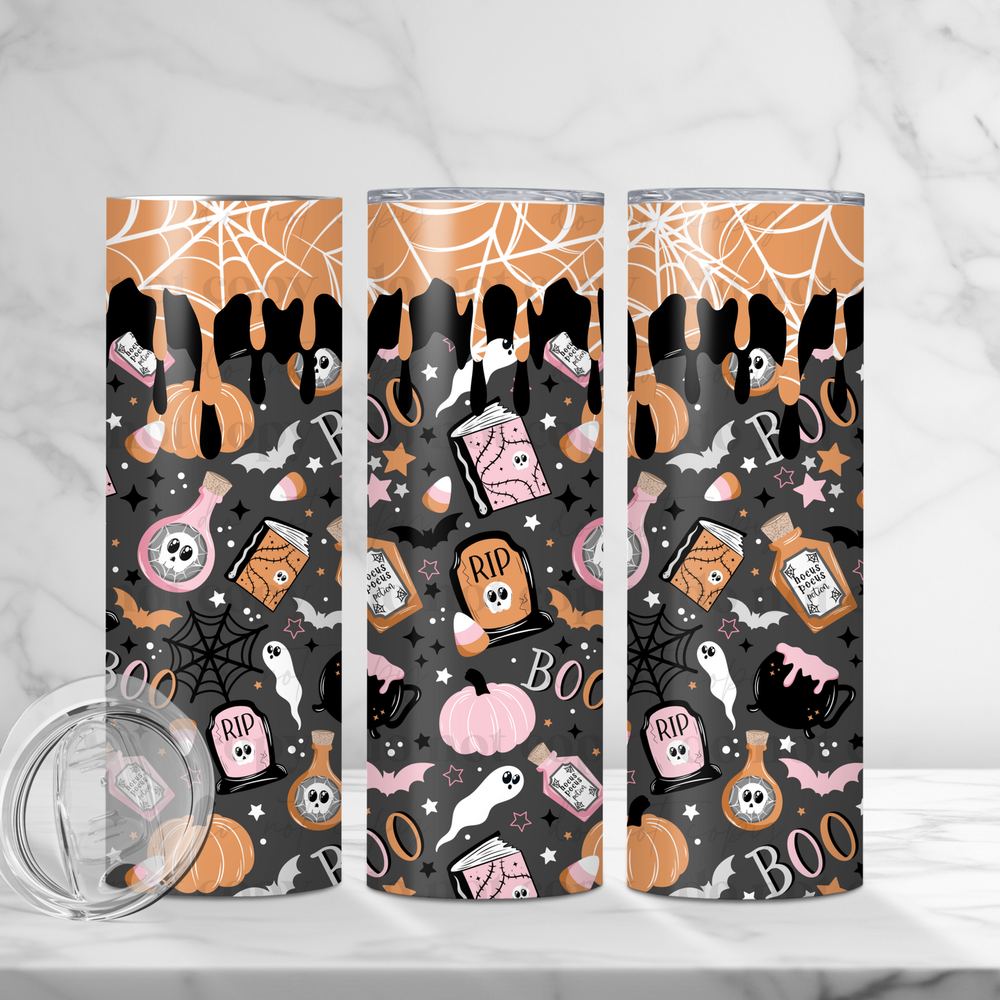 Spooky Boo Black & Orange Halloween 20oz Tumbler | Drippy Pumpkins & Ghosts Cup