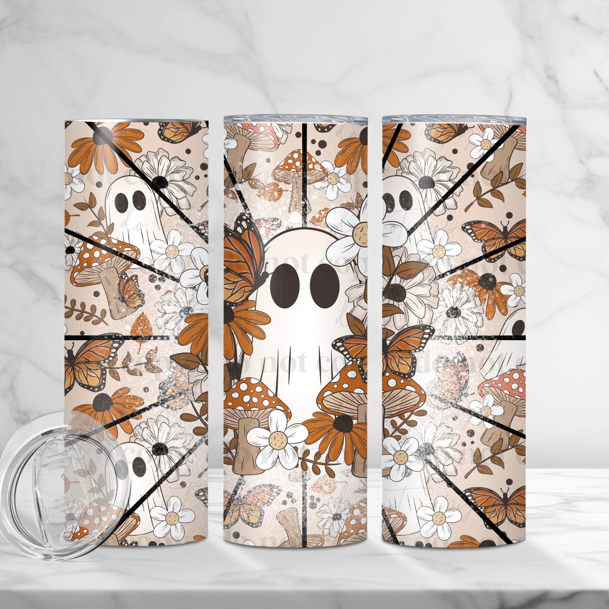 Whimsical Fall Ghost & Mushroom 20oz Tumbler | Rustic Autumn Drinkware
