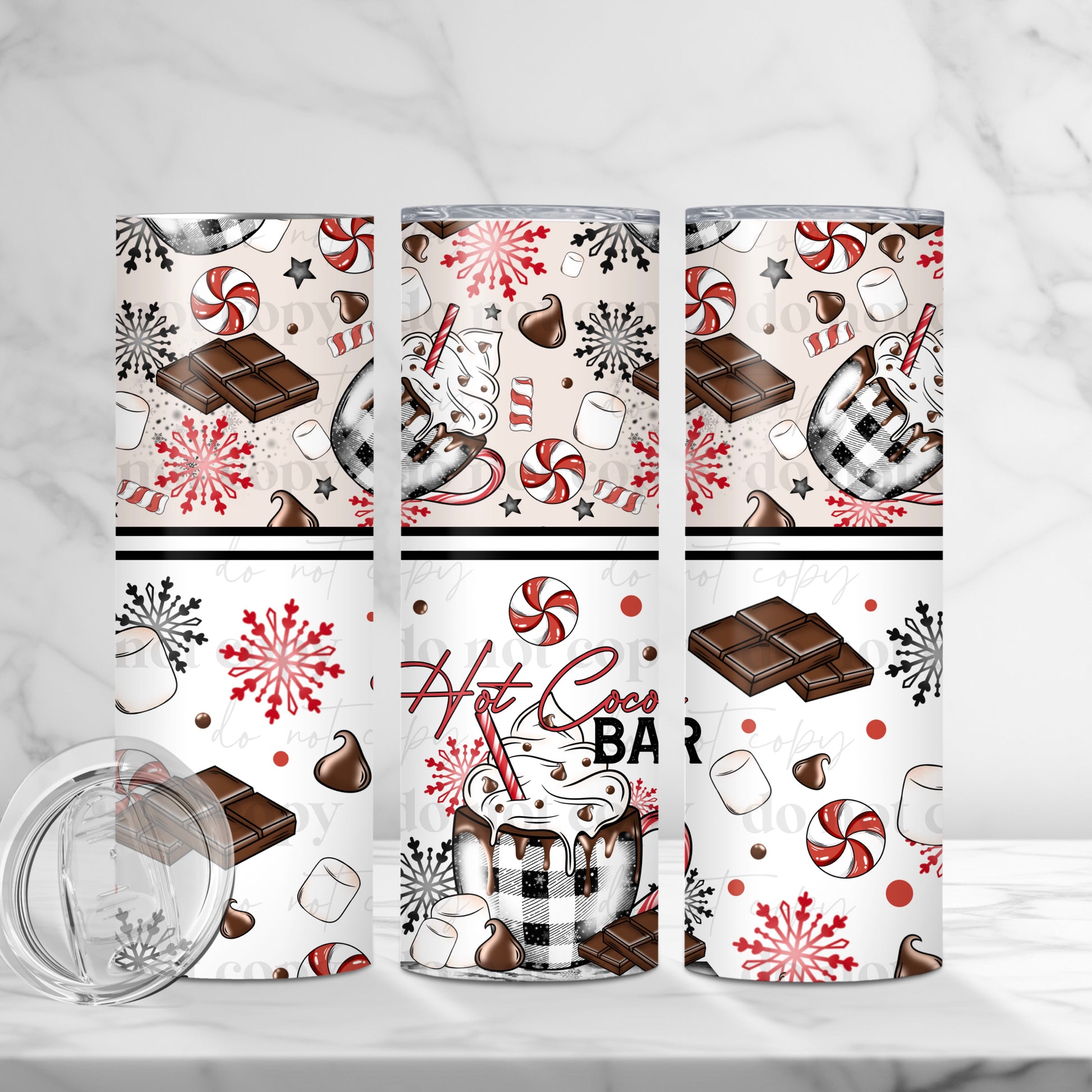 "Hot Cocoa Bar" 20oz Tumbler | Festive Buffalo Plaid Winter Cup