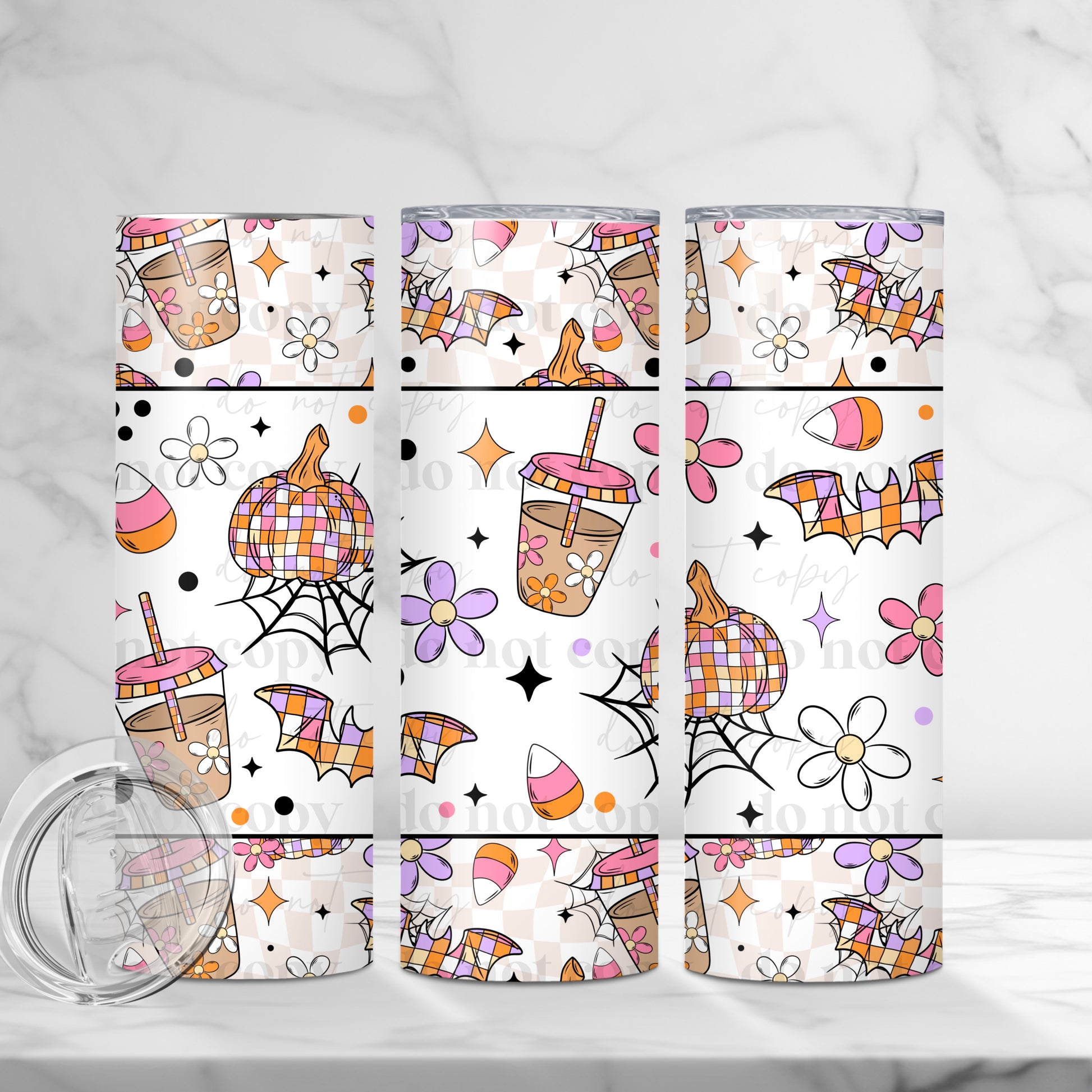 Pastel Checkerboard Halloween 20oz Tumbler | Spooky Cute Autumn Coffee Cup
