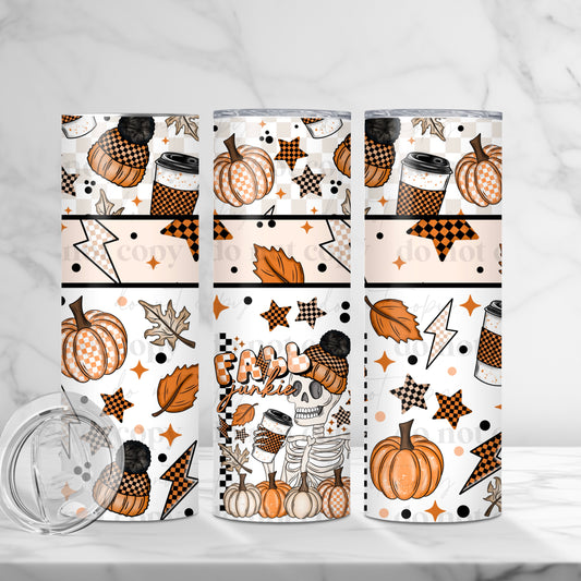 "Fall Skellie Vibes" 20oz Tumbler | Autumn Skeleton Coffee Cup