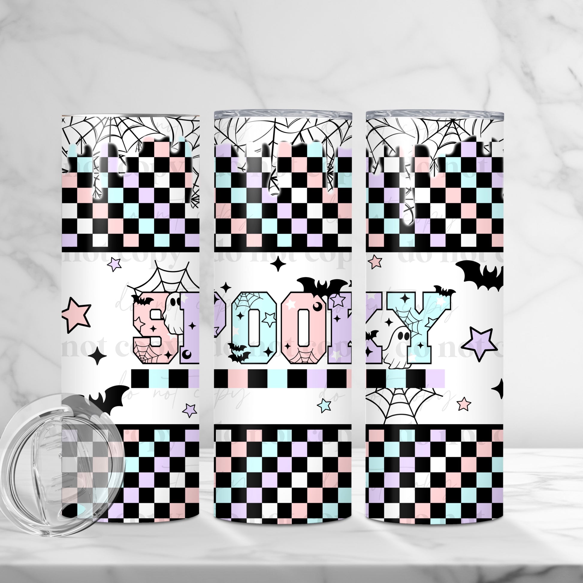 Pastel "SPOOKY" Checkerboard 20oz Tumbler | Whimsical Halloween Vibes Cup