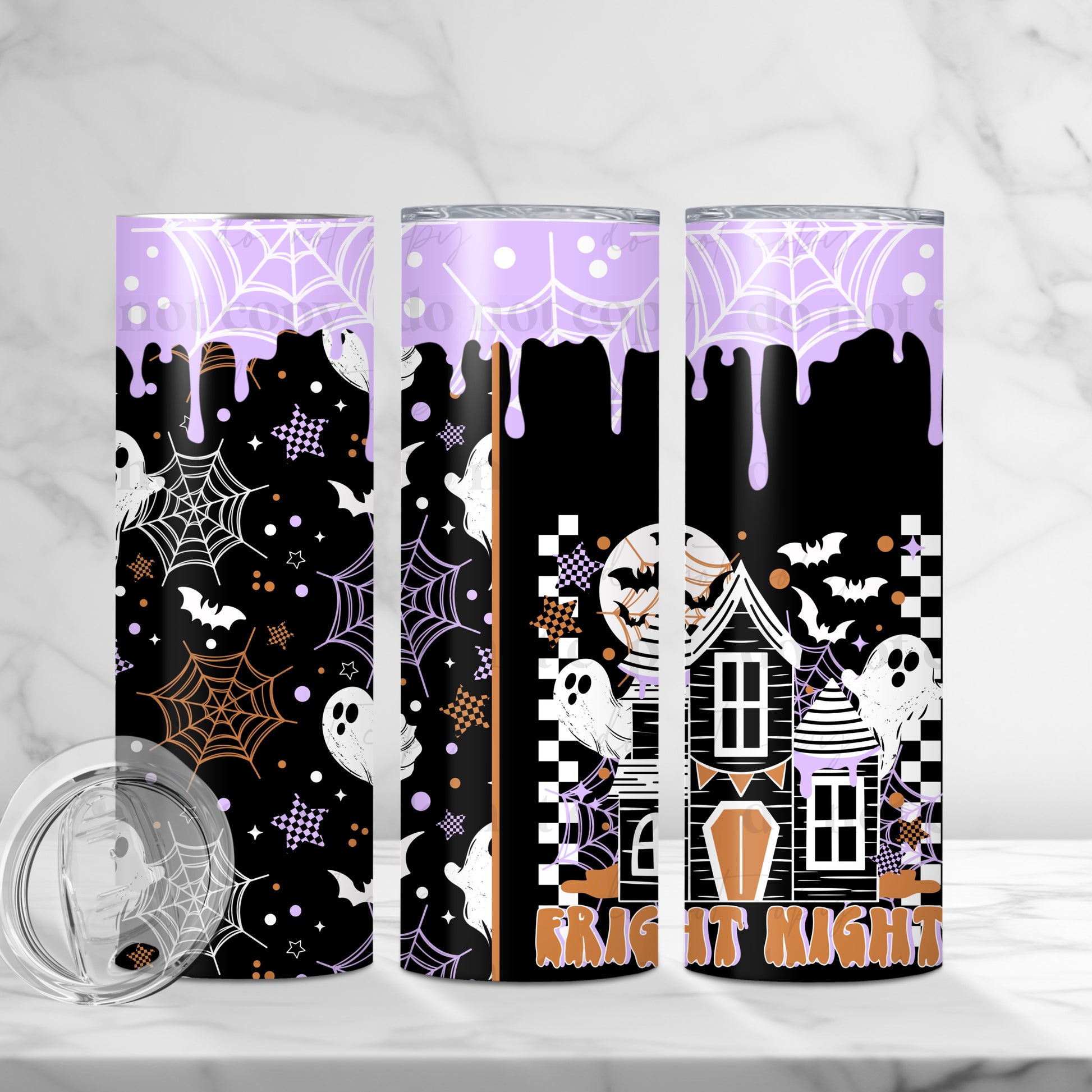 "Fright Night" Haunted House 20oz Tumbler | Spooky Purple & Black Halloween Cup