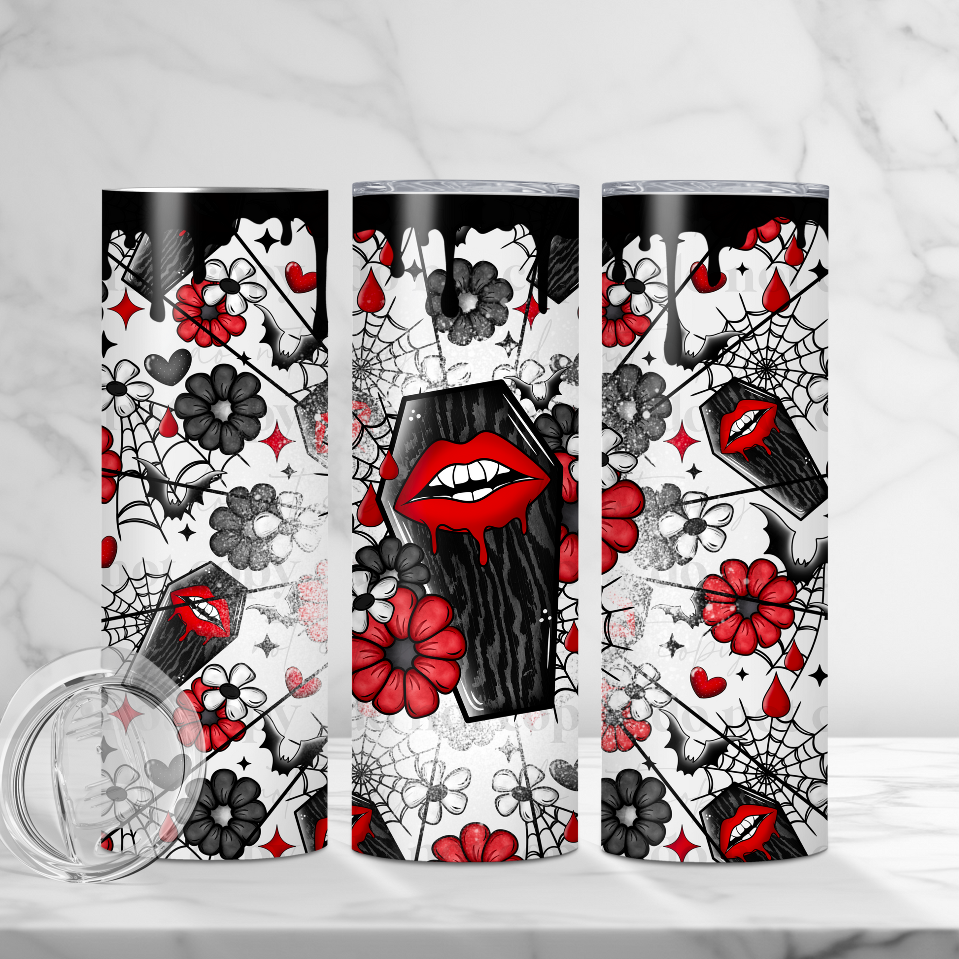 Gothic Coffin Lips & Drippy 20oz Tumbler | Edgy Red & Black Design