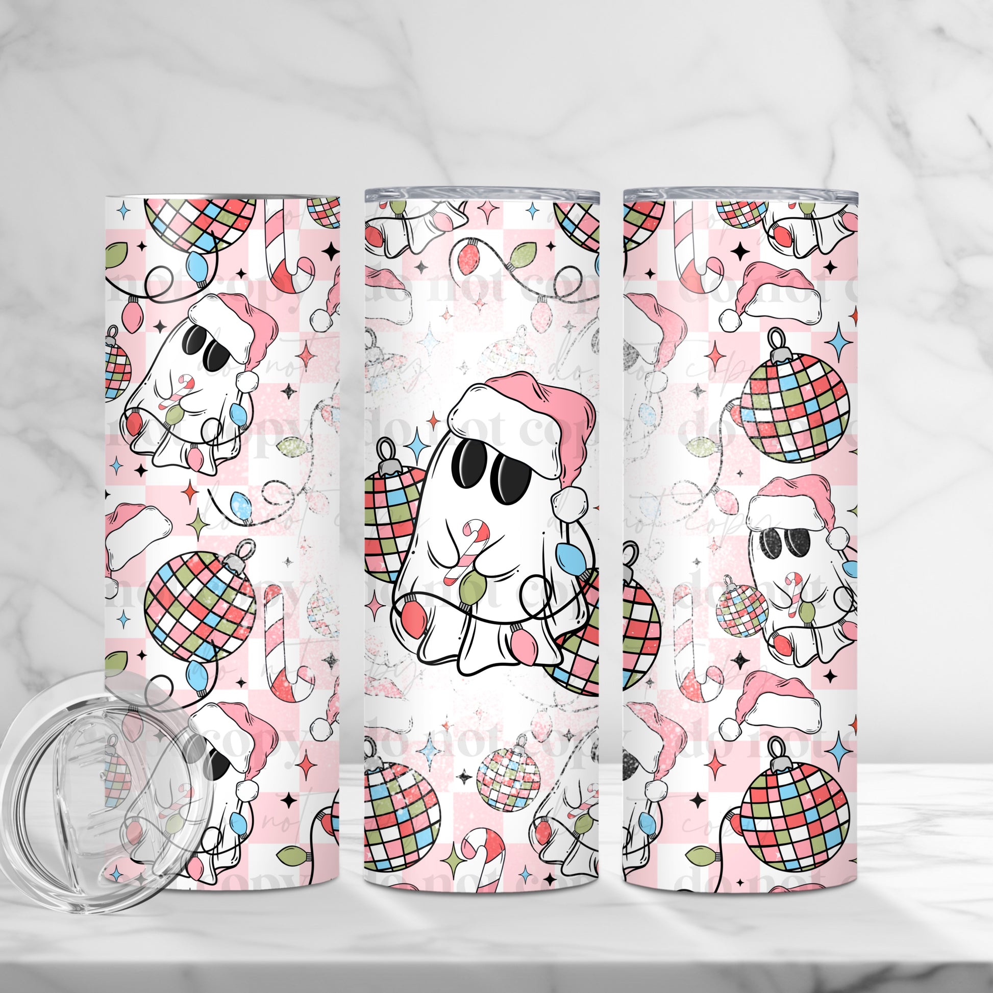 "Disco Ghost Christmas" 20oz Sublimated Stainless Steel Retro Holiday Tumbler