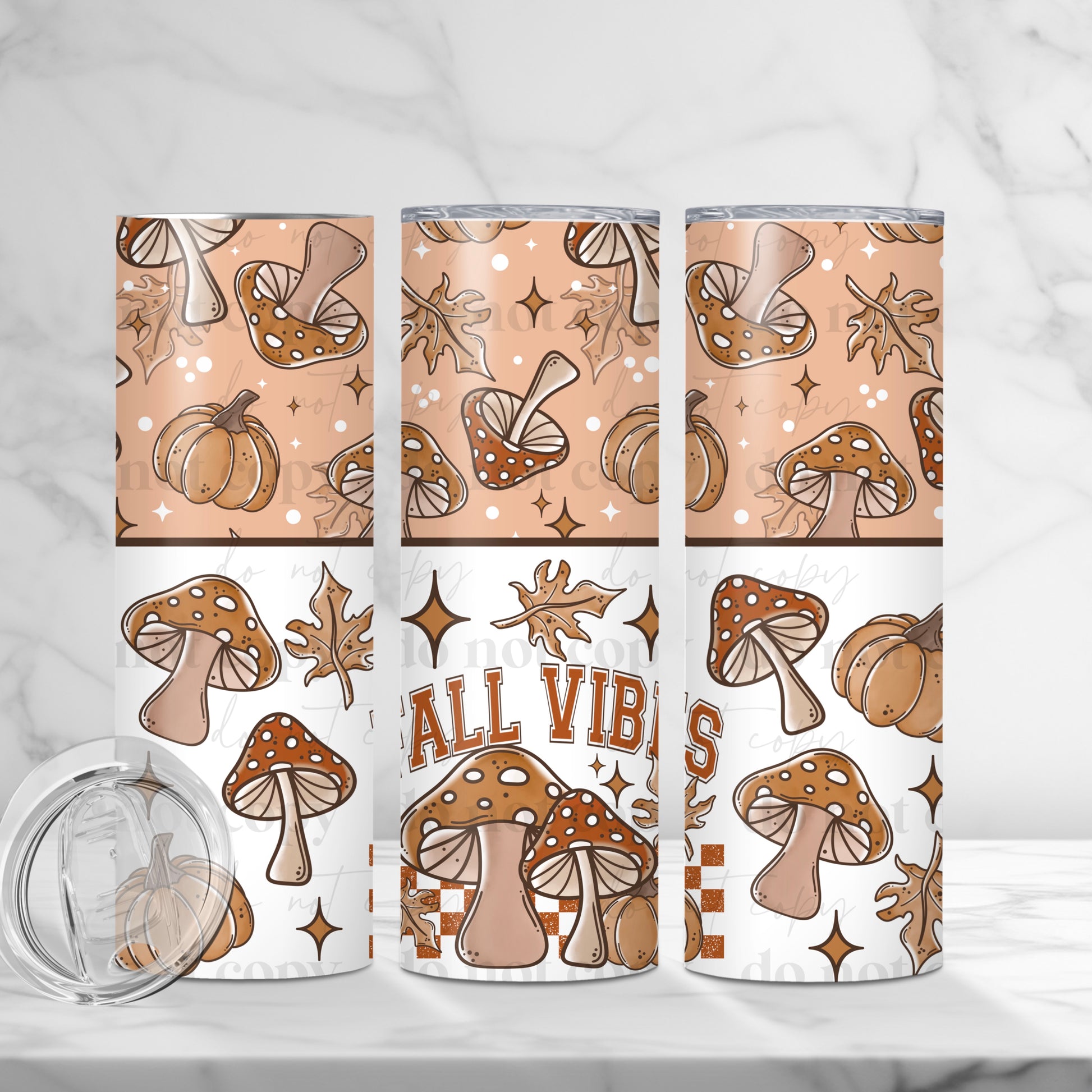 "Fall Vibes" 20oz Sublimated Stainless Steel Boho Mushroom & Pumpkin Tumbler