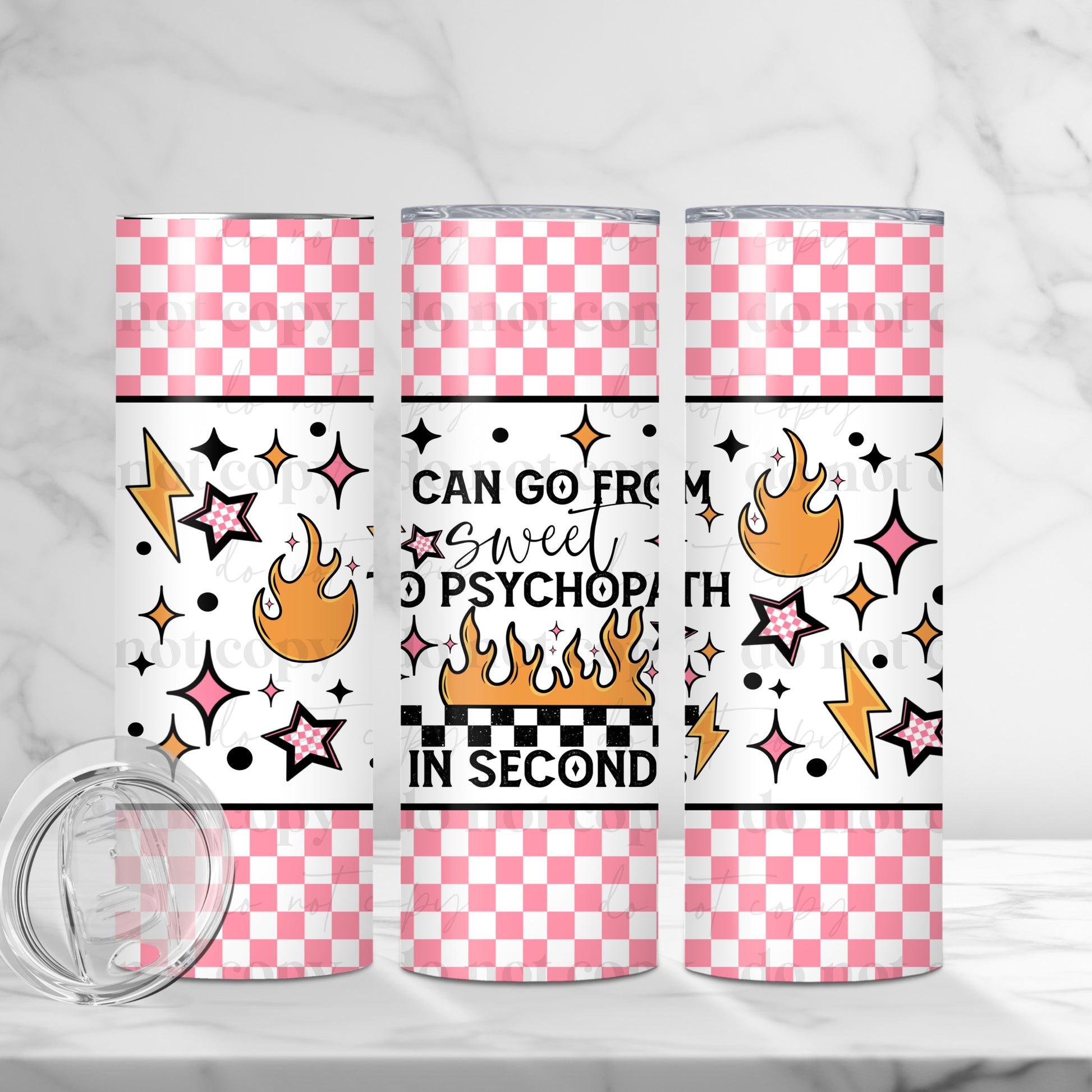 "Sweet to Psychopath" 20oz Sublimated Stainless Steel Pink Flames Tumbler
