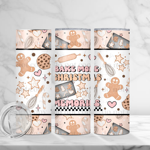 "Bake More Christmas Memories" 20oz Sublimated Stainless Steel Gingerbread Baking Tumbler