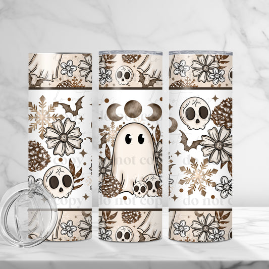 "Creepy Cute Ghost & Skulls" 20oz Sublimated Stainless Steel Boho Halloween Tumbler