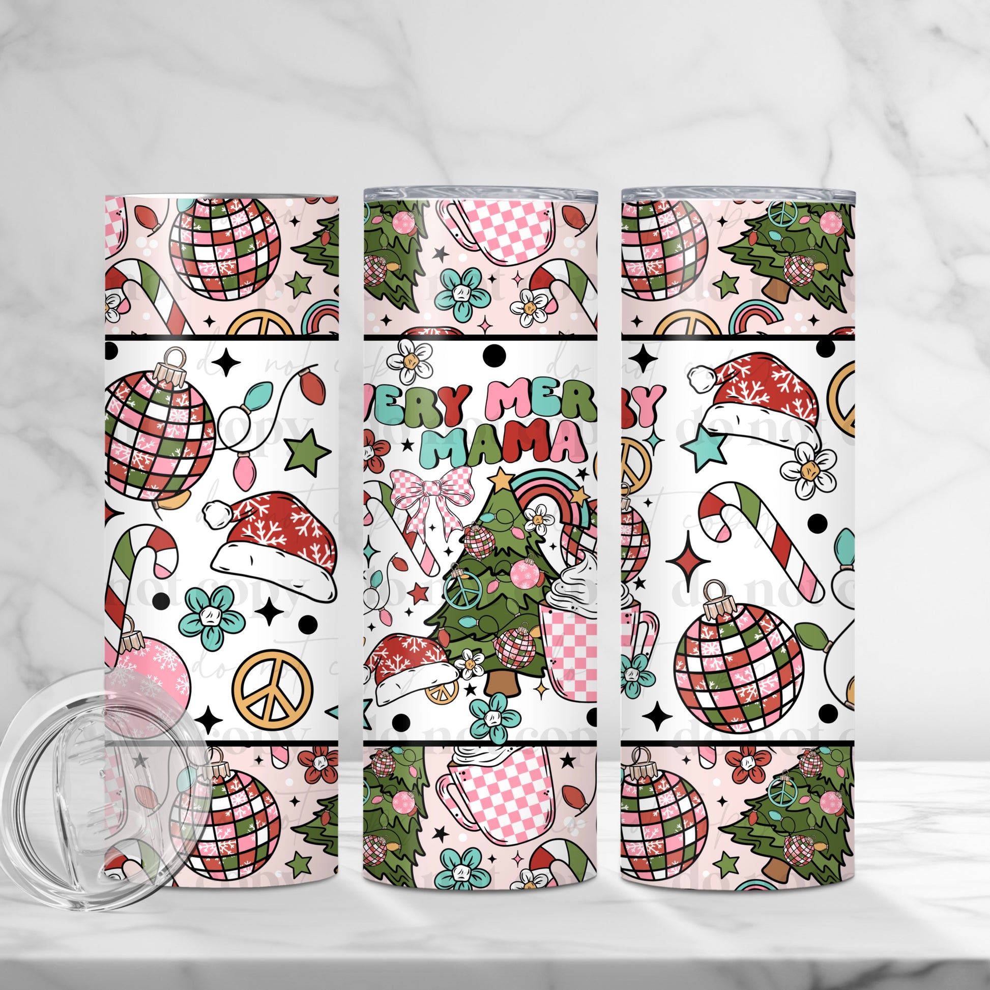 "Very Merry Mama" 20oz Sublimated Stainless Steel Pink Plaid Christmas Tumbler