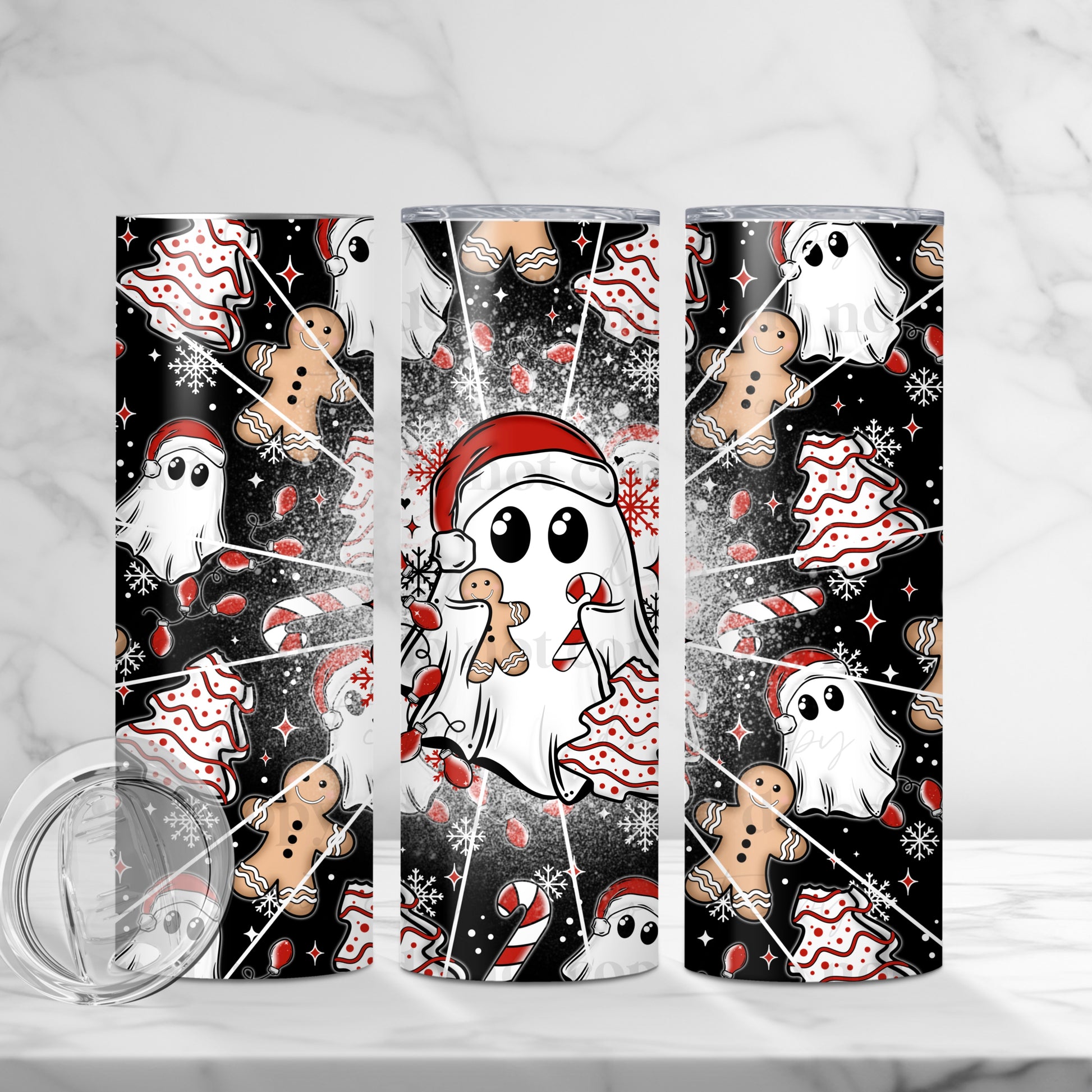 "Santa Ghost & Gingerbread Tree" 20oz Sublimated Stainless Steel Spooky Christmas Tumbler