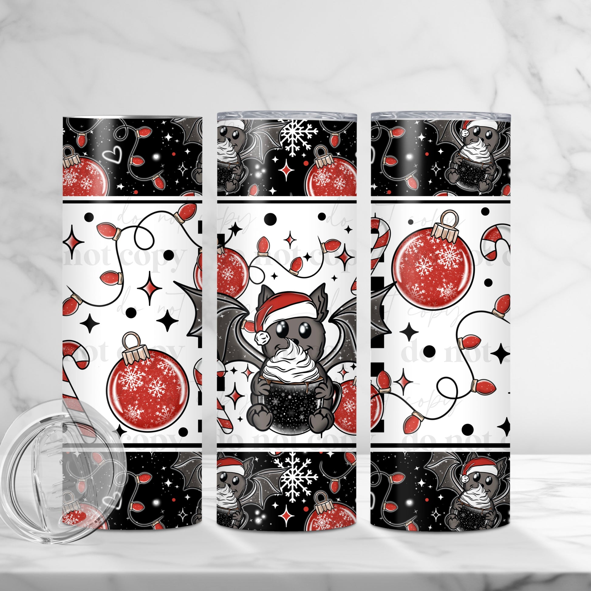 "Merry Batmas" 20oz Sublimated Stainless Steel Holiday Bat & Lights Tumbler