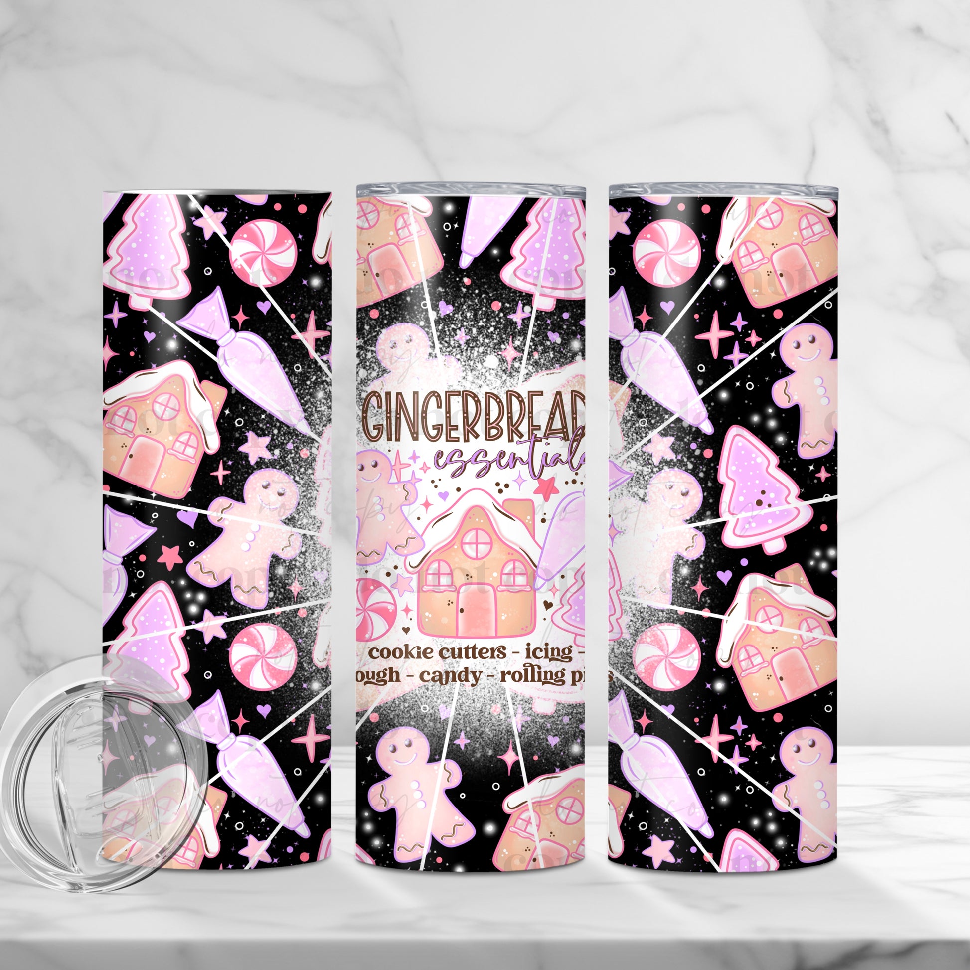 "Gingerbread Essentials" 20oz Sublimated Stainless Steel Pink Christmas Baking Tumbler
