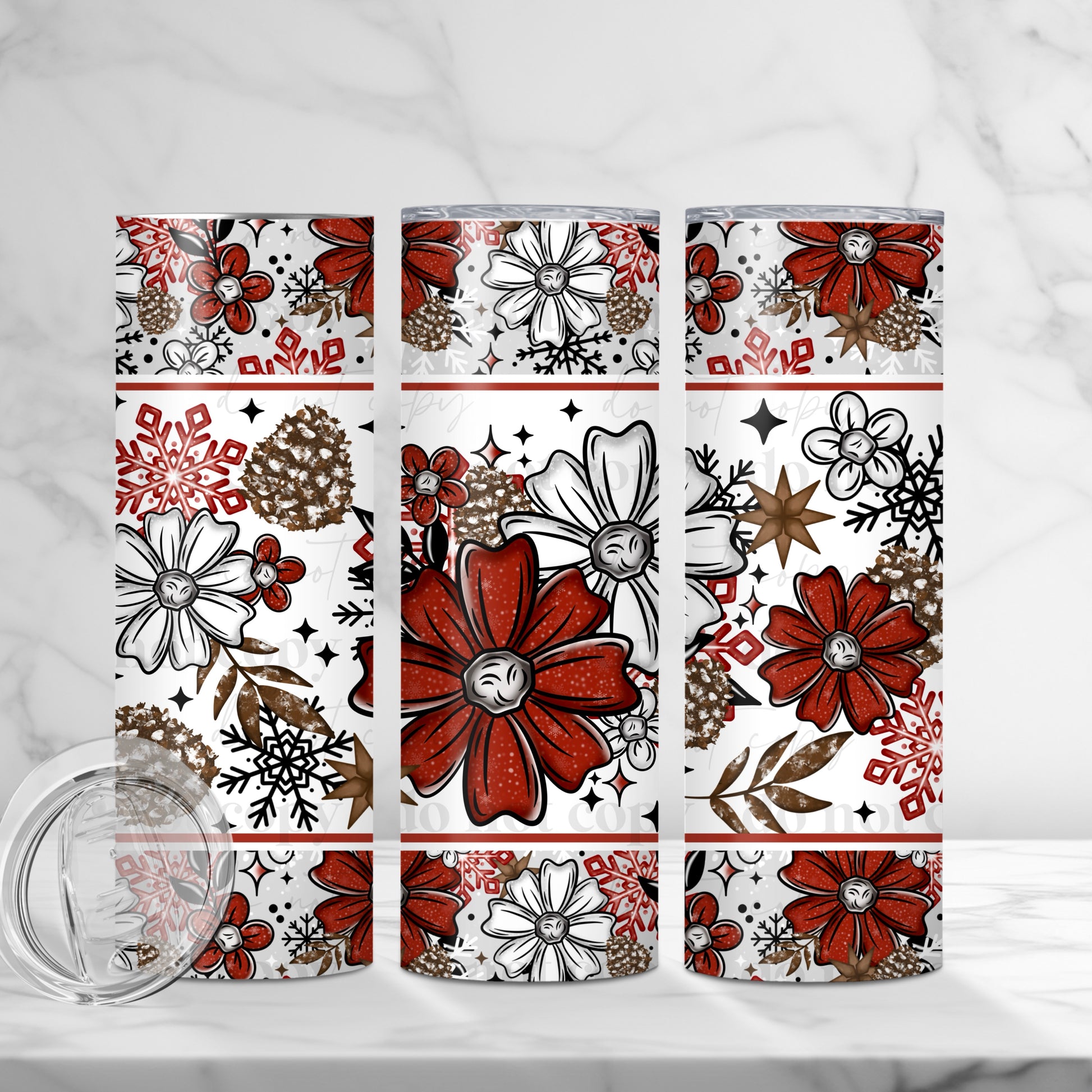 "Winter Floral Elegance" 20oz Sublimated Stainless Steel Holiday Botanical Tumbler