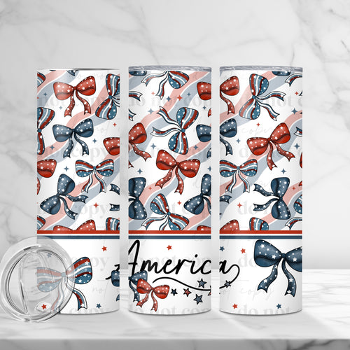 "America" Patriotic Bows 20oz Sublimated Stainless Steel Tumbler - Red, White & Blue
