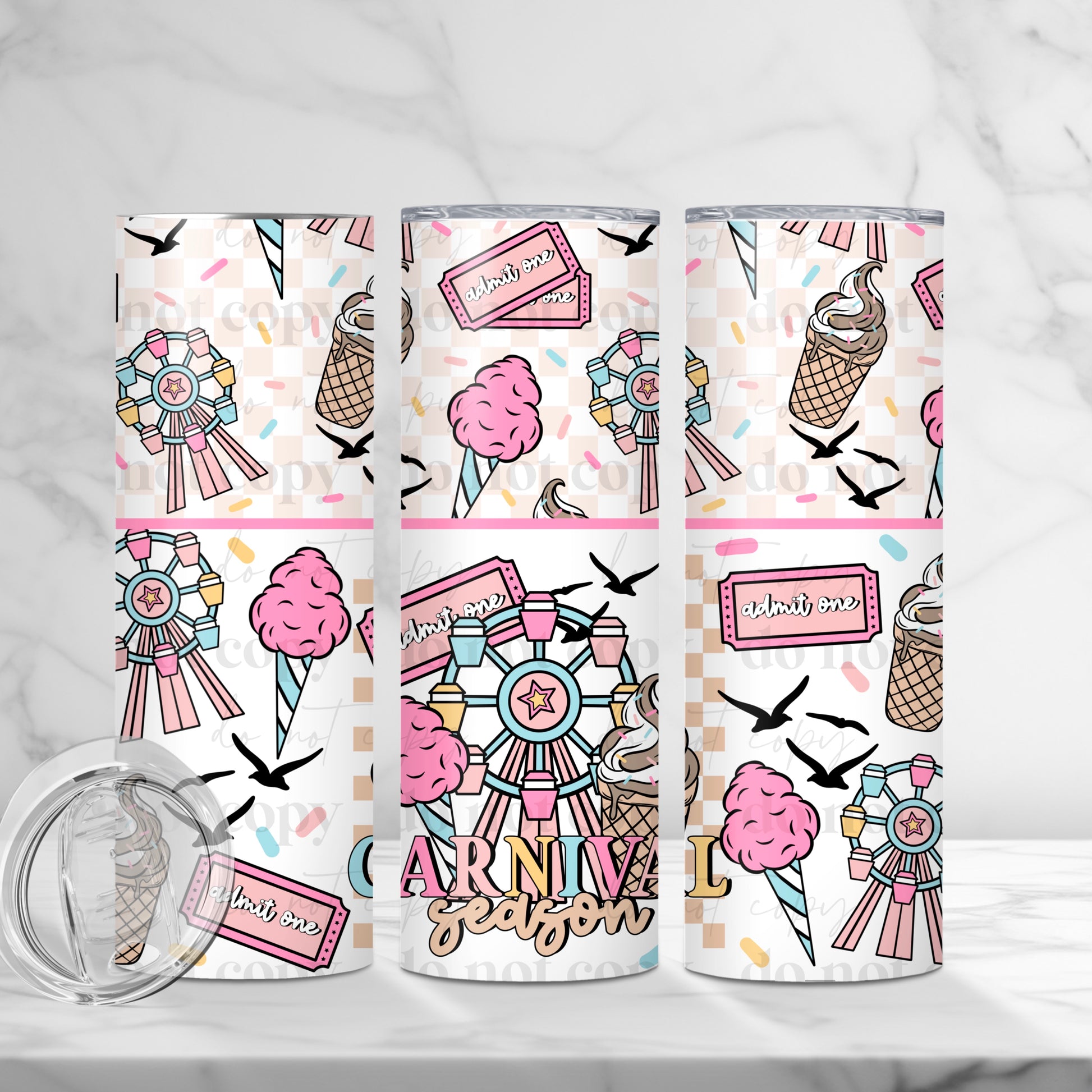 "Carnival Season" 20oz Sublimated Stainless Steel Tumbler with Ferris Wheel & Cotton Candy