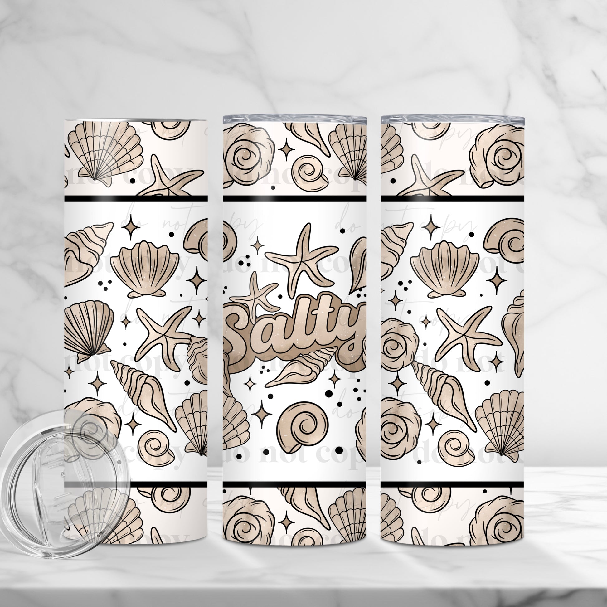 "Salty" Beach & Seashell 20oz Sublimated Stainless Steel Tumbler with Starfish