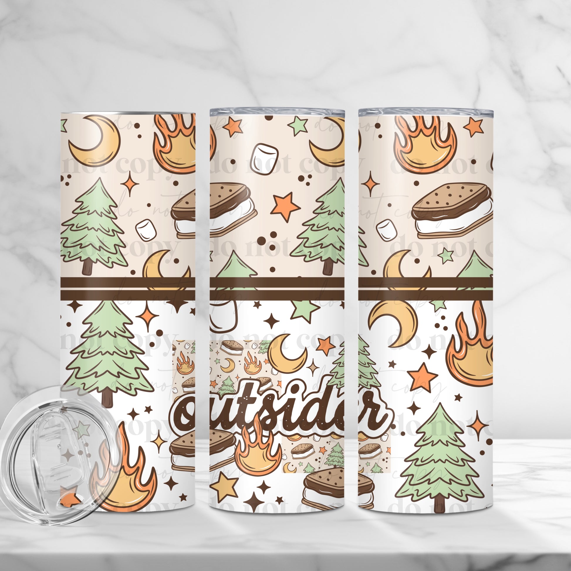 "Outsider" Camping & Nature 20oz Sublimated Stainless Steel Tumbler with S'mores & Campfire