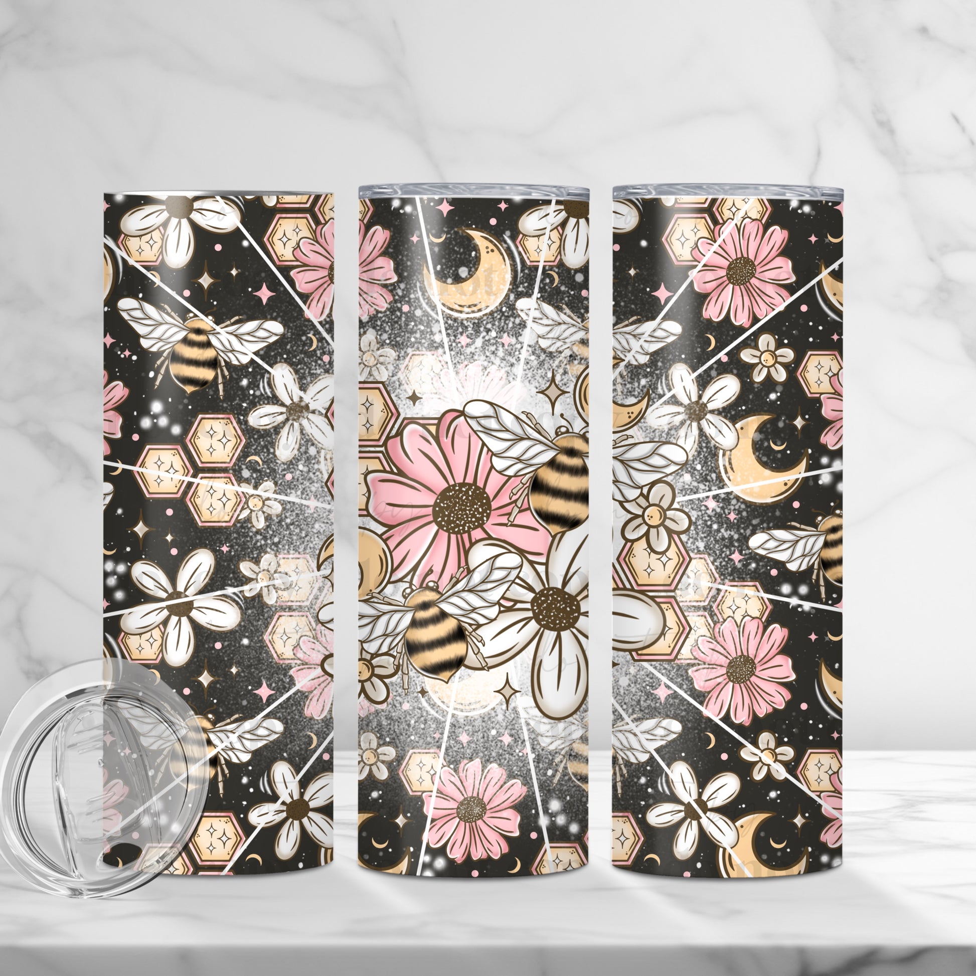 "Honey Bee Blooms" 20oz Sublimated Stainless Steel Boho Floral & Moon Tumbler
