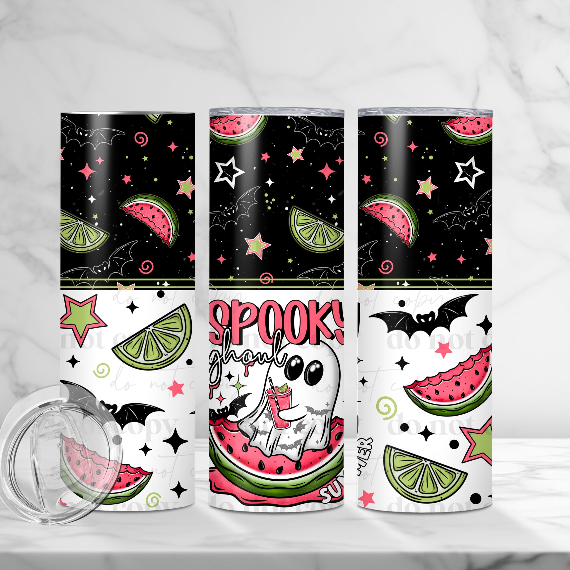 "Spooky Summer" Ghost & Watermelon 20oz Sublimated Stainless Steel Tumbler
