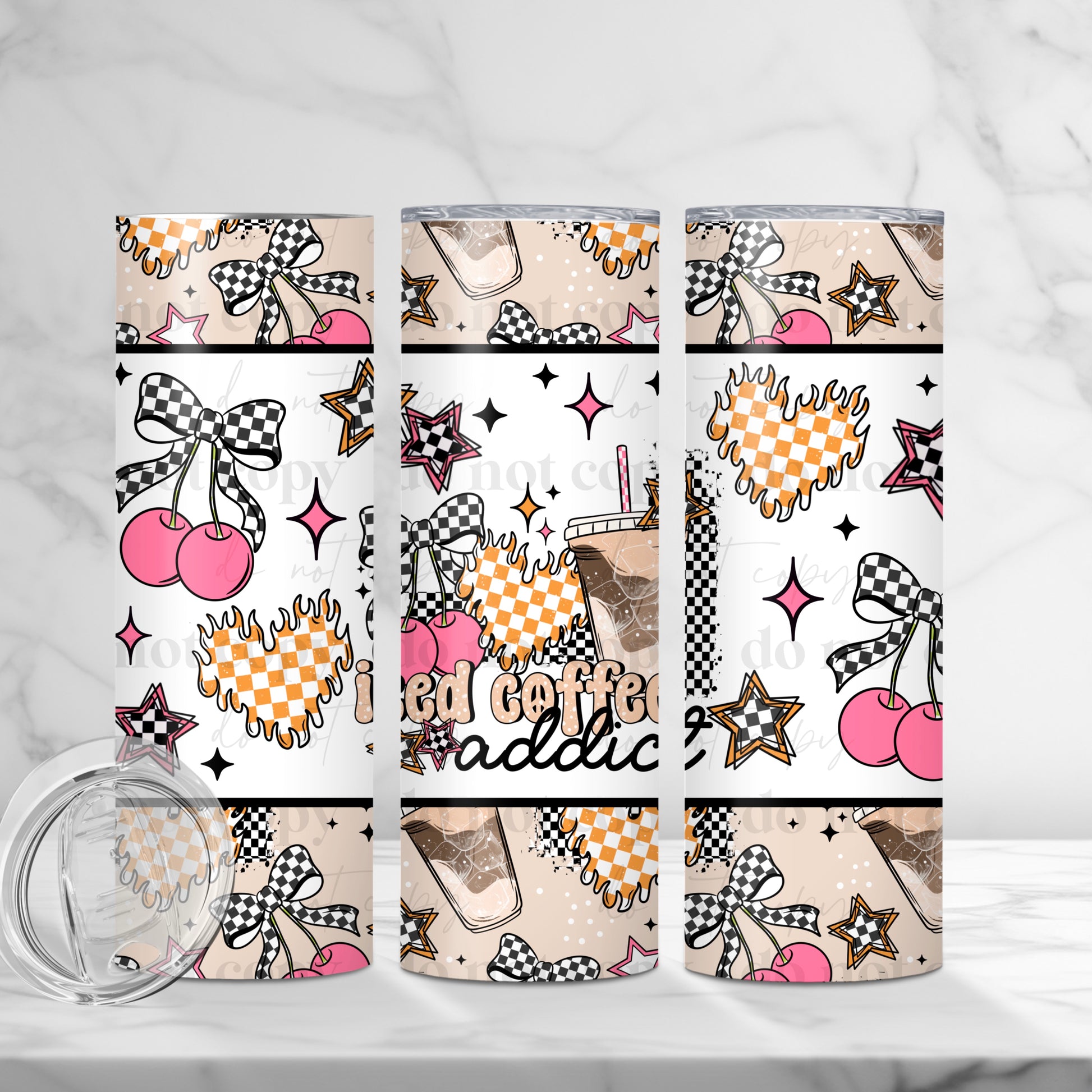 "Iced Coffee Addict" Pink Cherry 20oz Sublimated Stainless Steel Tumbler