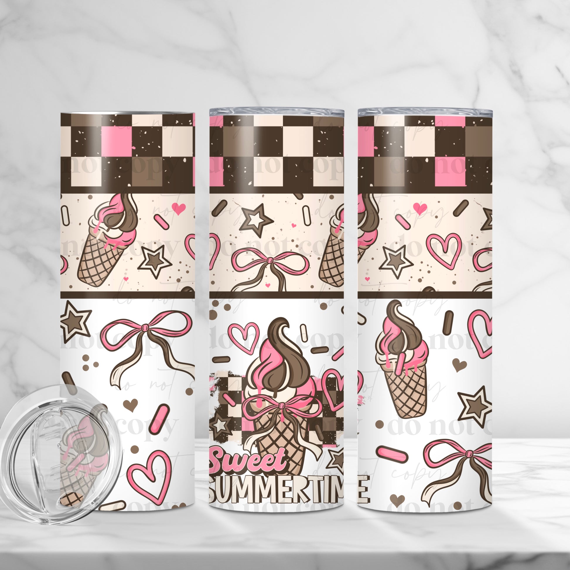 "Sweet Summertime" Ice Cream Cone 20oz Sublimated Stainless Steel Tumbler