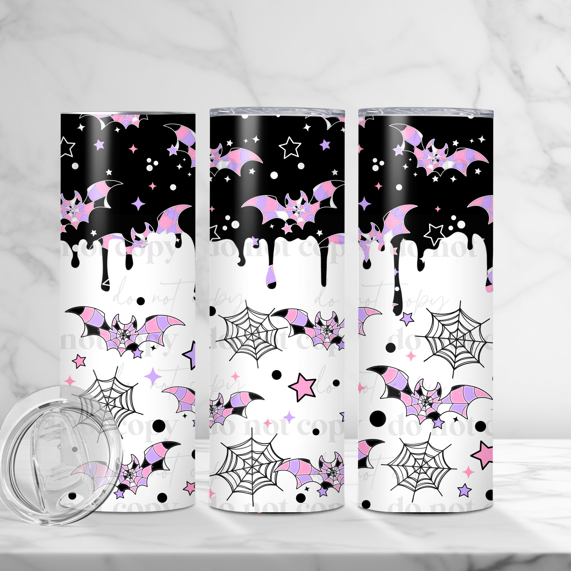 Pastel Goth Dripping Bat & Spiderweb 20 oz Skinny Tumbler - Sublimated Stainless Steel