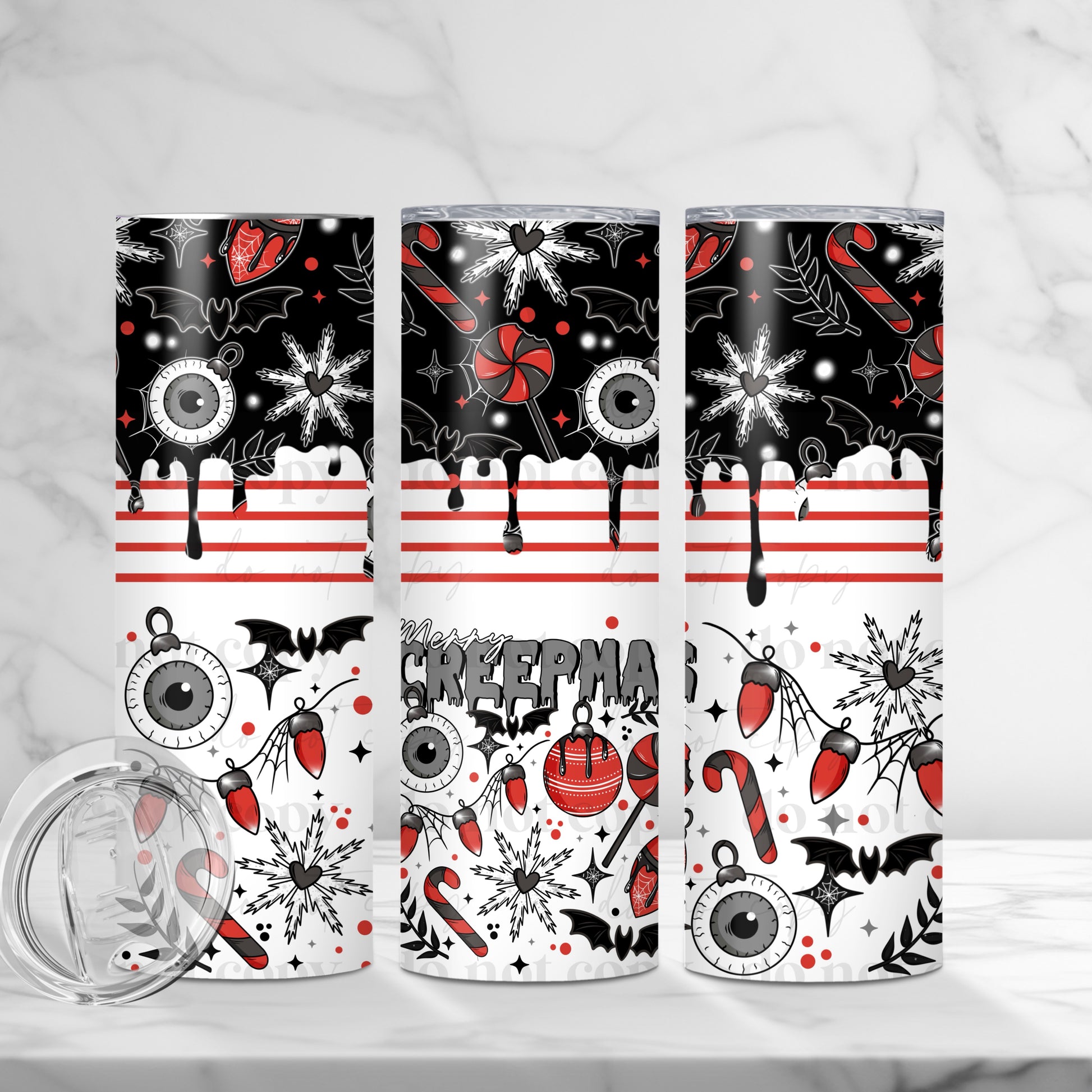 "Merry Creepmas" Gothic Christmas 20 oz Skinny Tumbler - Sublimated Stainless Steel