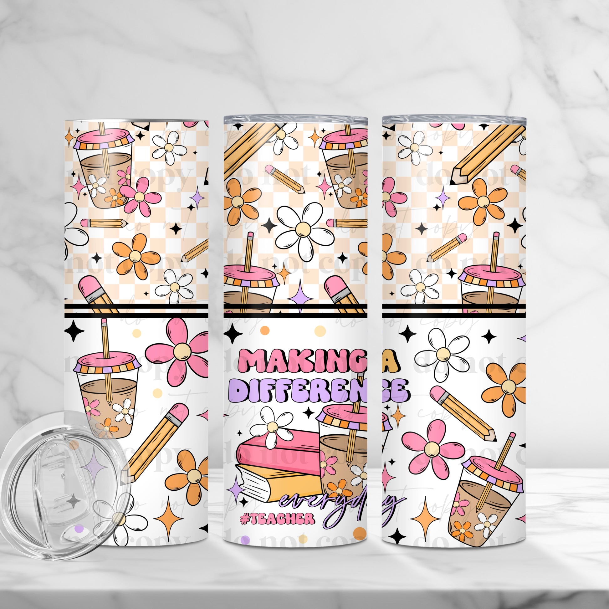 "Making a Difference Every Day" Teacher 20 oz Skinny Tumbler - Sublimated Stainless Steel