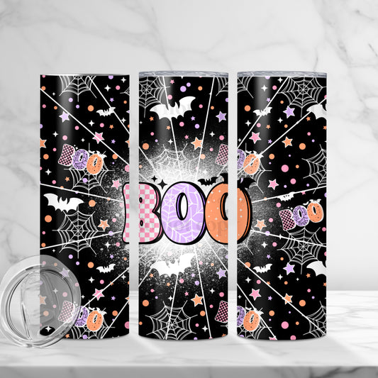"BOO" Pastel Halloween Sparkle 20 oz Skinny Tumbler - Sublimated Stainless Steel