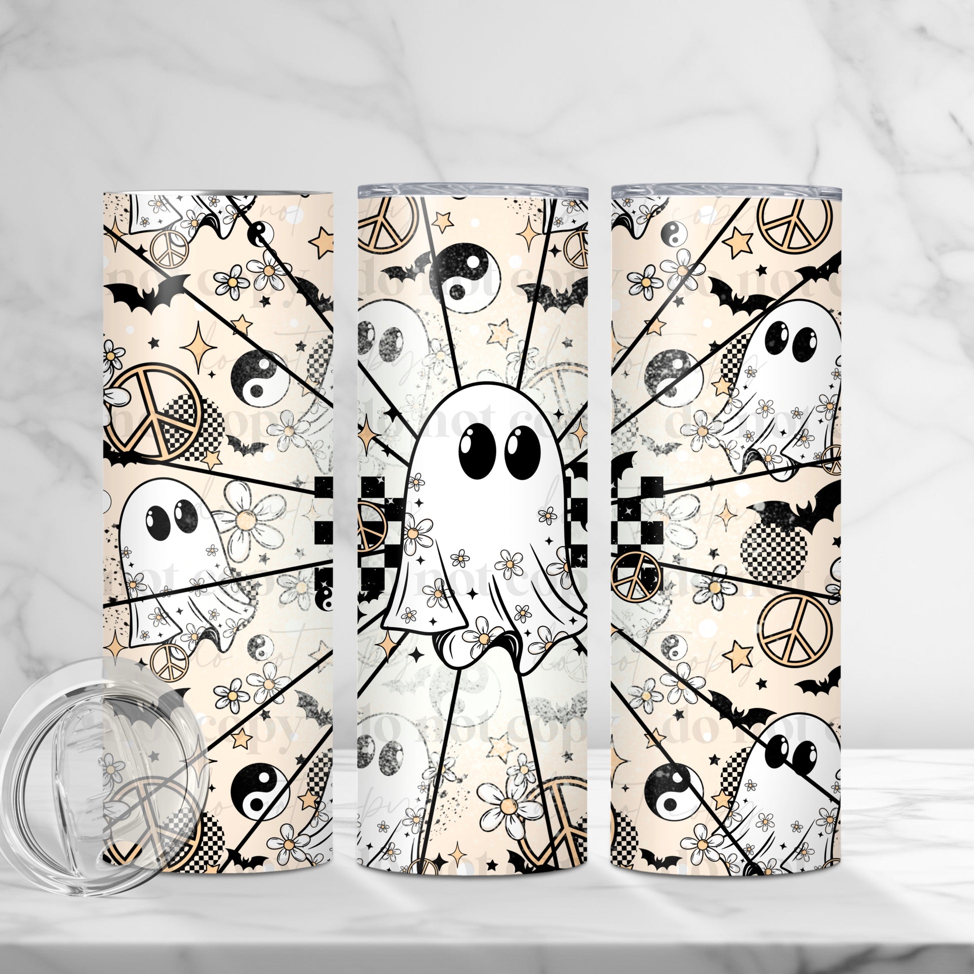 Spooky Peace & Love Ghost 20 oz Skinny Tumbler - Sublimated Stainless Steel