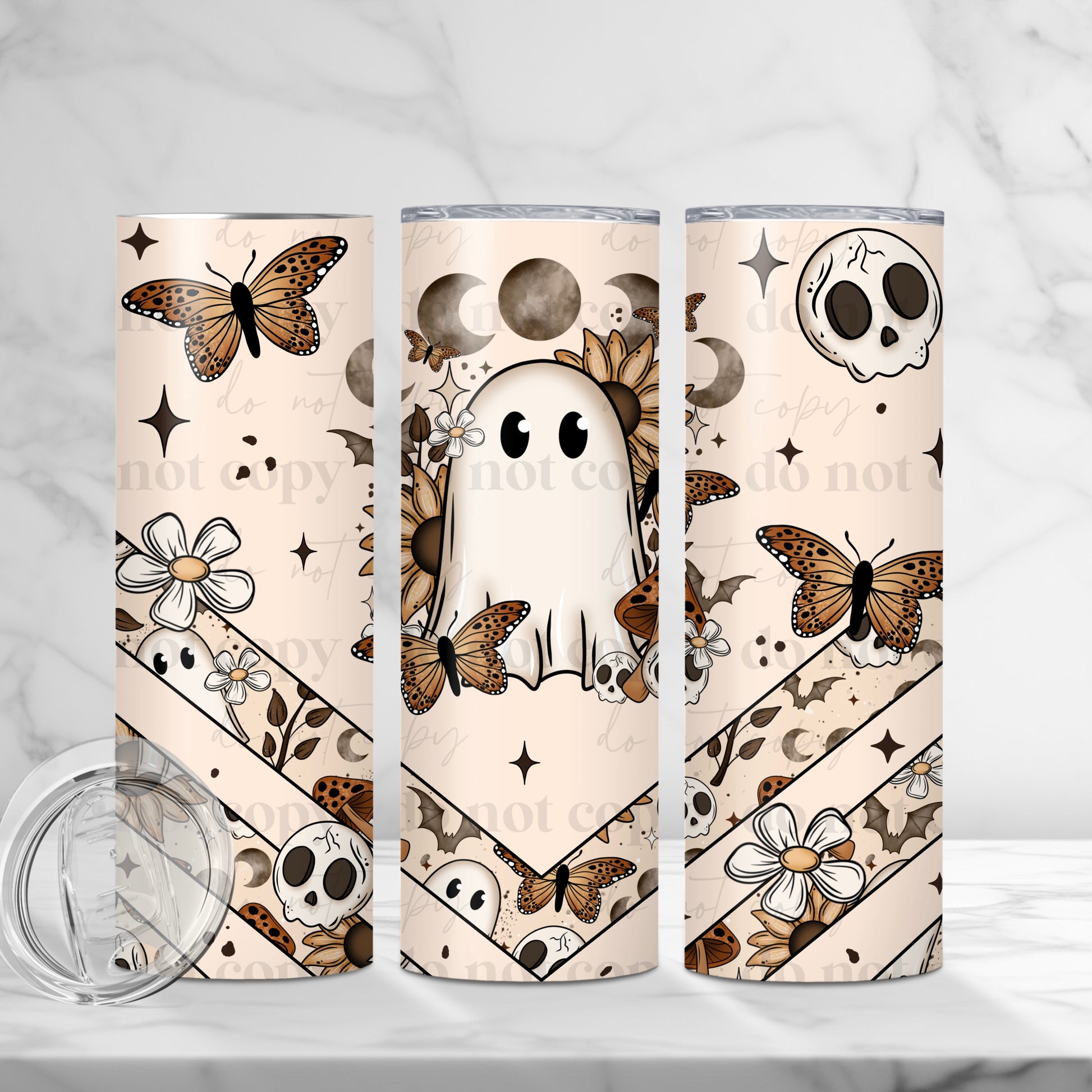 Boho Ghost & Butterfly 20 oz Skinny Tumbler - Sublimated Stainless Steel